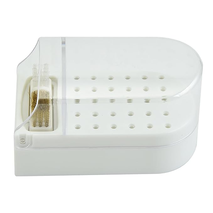 HURRISE Nail Drill Bit Holder,Nail Drill Bit Display Box Nail Drill Bit Storage Plastic 30 Holes Transparent Portable Nail Drill Bit Holder with Cleaning Brush (White)