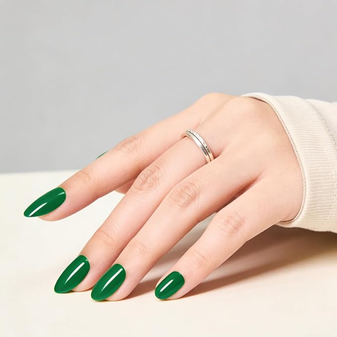 St. Patrick's Day Press on Nails Medium Fake Nails Emerald Green Acrylic False Nails Press ons Full Cover Reusable Glue on Artificial Nails for Women Girls