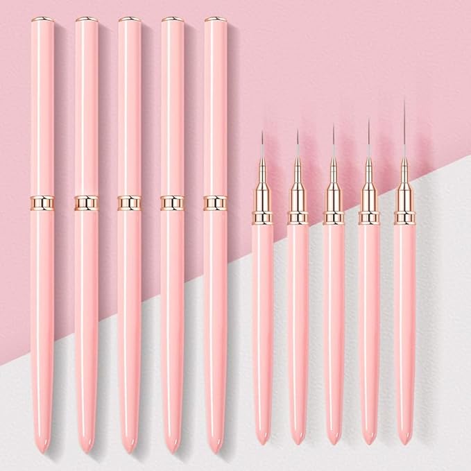 Metallic Nail Art Brushes Superfine Brush 5 Pcs Kit Professional Nail Liner Brush Nail Details Brush Nail Painting and Drawing Liner Brush for Nail Salons