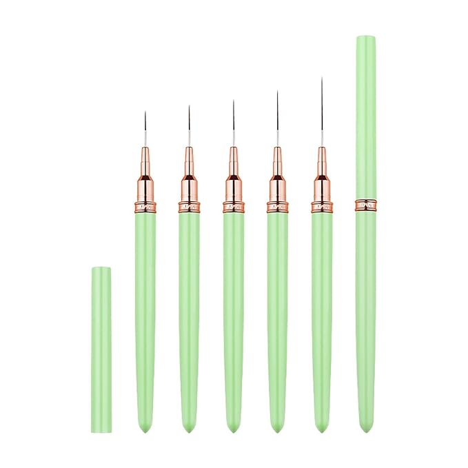 Metallic Liner Nail Art Brushes Set, Nail Art Pens, 5PCS Green Color Nail Tools Liner Brush UV Gel Polish Painting Nail Design For Long Lines, Thin Details, Fine Drawing, Sizes 7/9/11/15/25mm