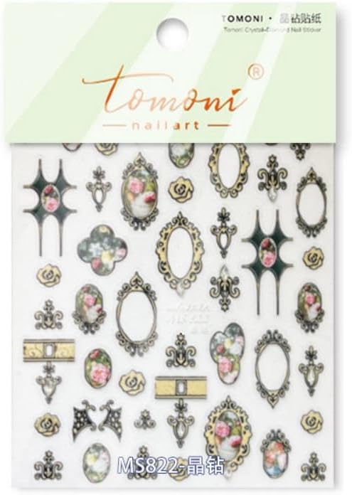 Gold Frame Nail Stickers Vintage Frame Conch Nail Designs Flower 5D Embossed Golden Rose 3D Self-Adhesive Floral Nails Decals for Women DIY Manicure 1 Sheet