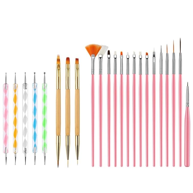 23Pcs Nail Art Brushes,Nail Art Painting Tool Set,Nail Dotting Tools,Nail Dust Brush,Striping Nail Art Liner Brushes for Long Lines,Nail Drawing Pen for Nail Design