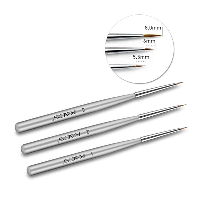 KADS 3 pcs Nail Art Brushes Set Liner Striping Brush for Strokes Details Painting, Blending, Elongated Lines