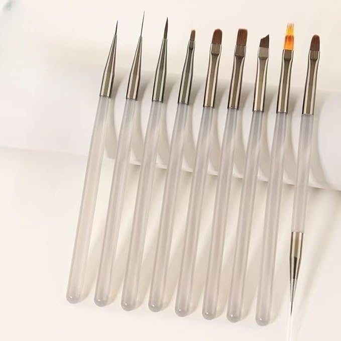 Nail Art Brushes 9PCS, Professional Acrylic Nail Brushes Set for Acrylic Polygel Builder Gel Nail Extension Manicure, For Nail Design Painting Diy And Clean Polish Mistake On The Cuticles