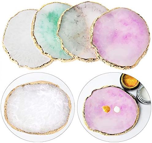 JASSINS Resin Nail Art Palette,Nail Art Painting Mixed Color Palette Gold Edge Nail Gel Color Makeup Display Board (Pink)