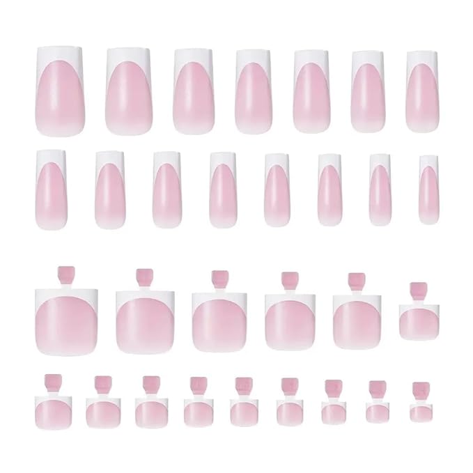 60Pcs White French Tip Press on Nails & Press on Toenails Set, Square Press on Nails Medium Fake Nails French False Toenails Full Cover Stick on Nails for Women Manicure Kit
