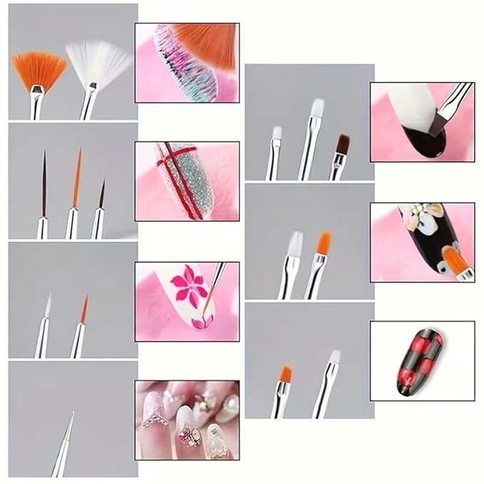 31 Pcs Nail Art Brush Set, Nail Art Tool Set with Liner, Dotting, Fan & Flat Nail Brushes Drawing Pen for Acrylic, Gel Polish, DIY Manicure at Home & Salon Design Supply-Hot Pink