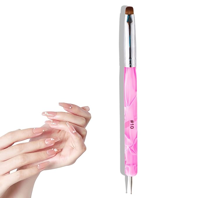 French Manicure 2-Way Nail Art Brush with Dotting Tool - Peach, 10#