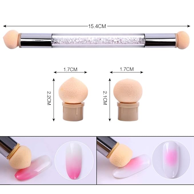 SILPECWEE 3Pcs Acrylic Nail Brush Set UV Gel Nail Ombre Brush Double-Head Sponge Pen Wooden Ombre Nail Art Gradient Painting Brush Manicure Design Tools
