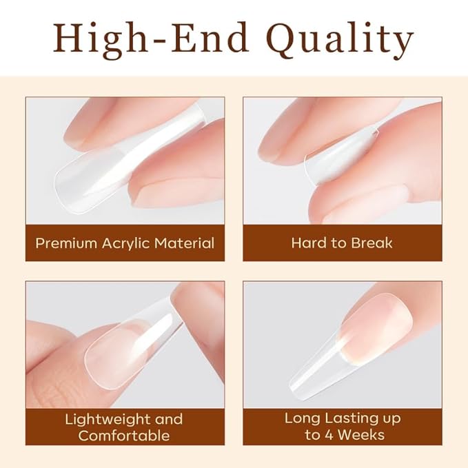 Modelones Long Coffin Nail Tips - 510Pcs Pre-shaped Half Matte Full Cover Fake Nails Gel Tips Acrylic Press on Manicure Extension DIY 15 Sizes