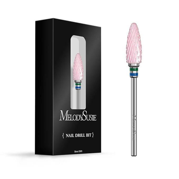 MelodySusie Ceramic Nail Drill Bit, 3/32'' (2.35mm) Professional Acrylic Nail File Flame Drill Bit for Manicure Pedicure Cuticle Gel Nail Polishing, Beginners Bits, Pink, Series Bit-S, Coarse
