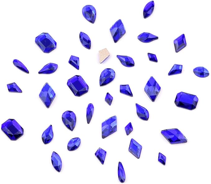 820pcs Flatback Crystals Glass Variety Shapes Blue Nail Rhinestones Round Beads Size Assorted 3D Nail Decoration Jewels for Nails Art Supply