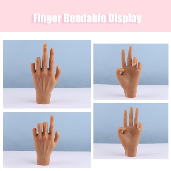 Silicone Practice Hand for Acrylic Nails, Mannequin Hands for Nails Practice with Adjustable Bracket, Life Size Fake Hand for DIY Nails/Nail Art Beginners/Nail Salon Artists
