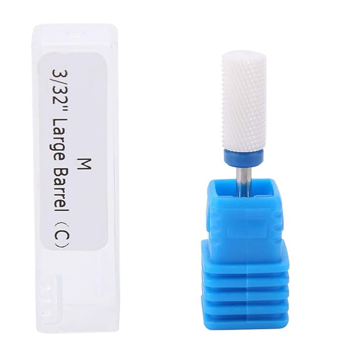 Nail Drill Bit, Ceramic Manicure Drill Bits for Manicure Pedicure Cuticle Gel Nail Polishing Cylinder Shape Grinding Head, with Display Base(White 05#)