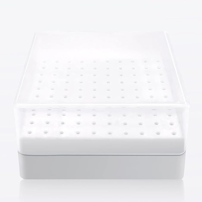 CORFULRA Nail Drill Bits Holder, Nail Organizer Box for Nail Drill Bits, Large Space Container Case for Drill Bits, 100 Holes Dustproof Displayer Box of Nail Supplies for Nail Tech, White