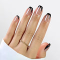 Press On Nails - Midnight | Chrome Black French Tip, UV Finish Short Squoval Nails, Reusable, Salon Quality | 32 Nails, 16 Sizes Kit with Glue and Adhesive Tabs