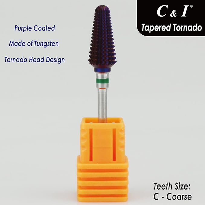 C&I Tapered Tornado & Olive Tornado Nail Drill, E File for Manicure Drill Machine, Professional Nail File to Quick Remove Nail Gels (C, Tapered)