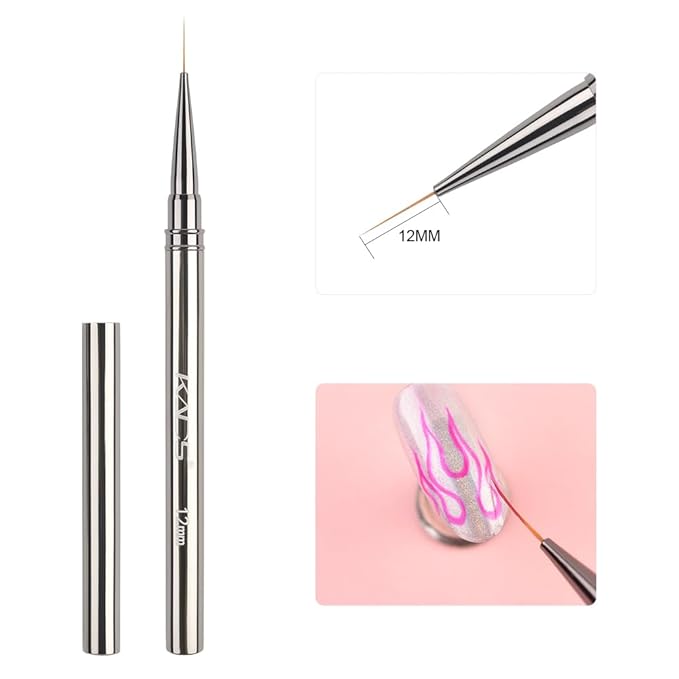 KADS Fine Liner Nail Brush Metal Handle Nail Painting Design Brush Drawing Pen 6mm 9mm 12mm 15mm 18mm (12mm)