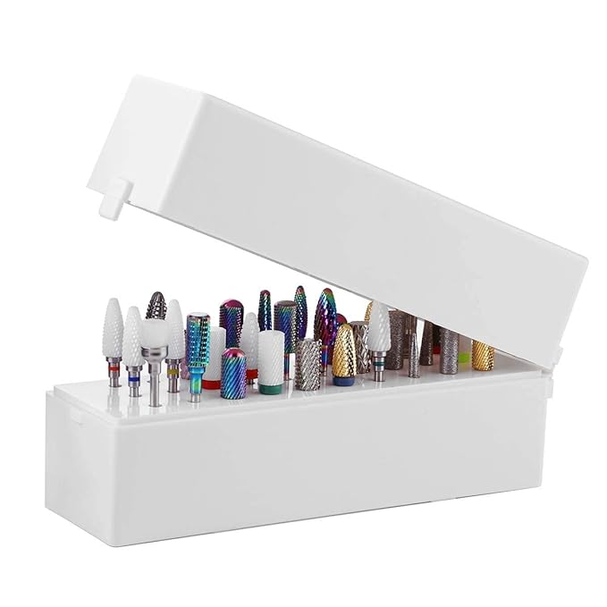 Makartt Nail Drill Bits Holder Dustproof Stand Displayer Organizer Bundle With 3XF Nature Nail Buffer Bit