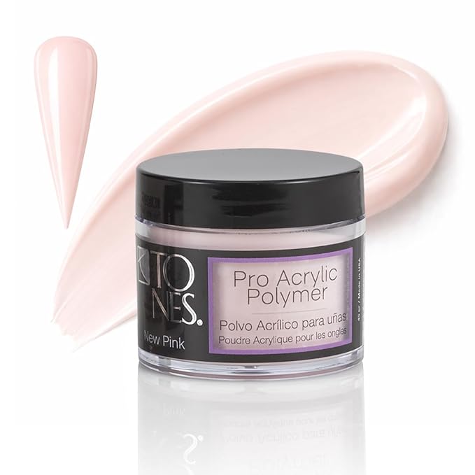 Tones Pro Acrylic Nail Powder, New Pink (Fresh Peach-Toned Pink), (1.5 Fl Oz) - Long-Lasting & Non-Yellowing Polymer for Salon Quality Nail Extensions & 3D Art