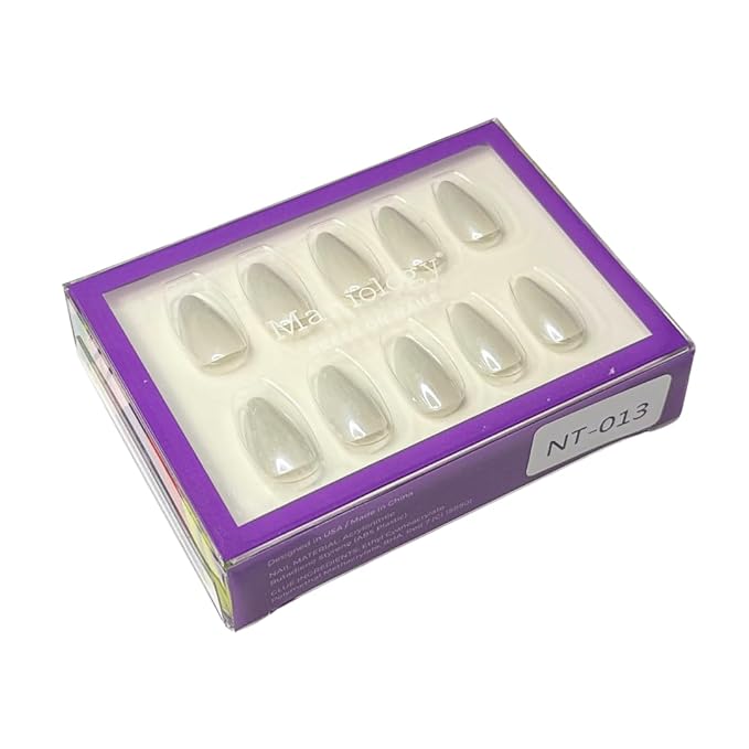 Maniology Press-On Nails Icebeam | Short Almond Shape Nail Tips – White Chrome Magnetic Base Finish Manicure Designs, Reusable, Durable & Easy Application, 30-Piece 15 Sizes False Nails Kit