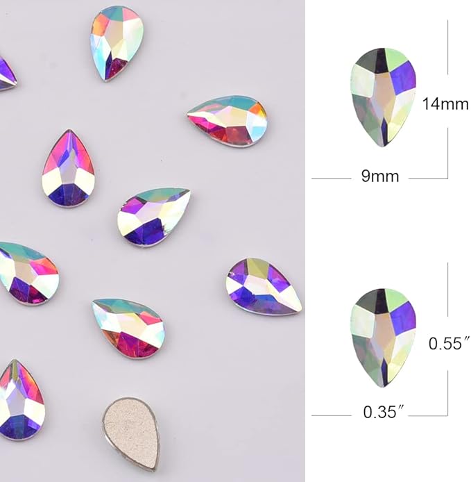 50pcs Flat Back Glass Big Nail Rhinestones Pear Shape Decoration Crystal Ab Stones DIY Craft Accessories Wholesale Nail Supplies for Nail Techs