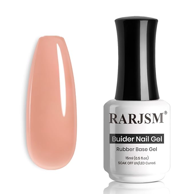 RARJSM Rubber Base Coat Gel Polish Nude Salmon Pink Skin Tone Rubber Base Gel for Nails Natural Nude Color French Manicure Extend Gel Soak Off Curing Requires Single Bottle 15ml Salon Home DIY Use