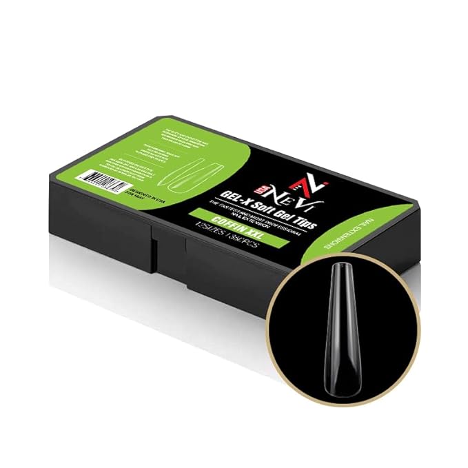 Nail Gel-X Natural Coffin XXL Tips Set - NeVi USA Premium Quality, 360 Tips in 12 Sizes - Complete DIY Nail Extension Kit | No Size 00 Included #10&11 are in the same section #10