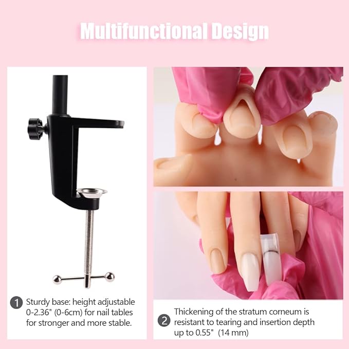 Nail Pratice Training Hand for Acrylic Nails with Stand Bracket,Soft Silicone Maniquin Hand, Flexible Bendable Nail Practice Fake Hand for Nails Art Practice Tool