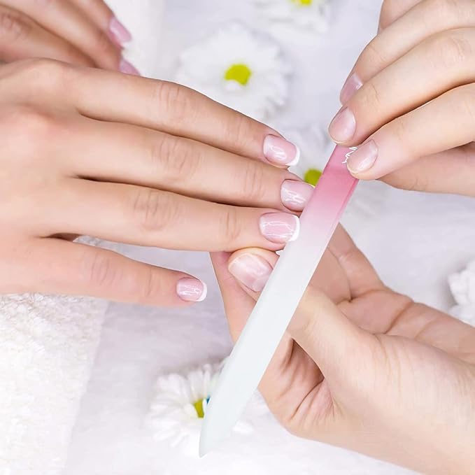Premium Crystal Glass Nail File, Glass Nail Files with case for Unisex, Portable Glass Nail File Double Sided for Natural & Acrylic Nail Care (Black, Blue, Pink, Purple, Clear & Sea Green)