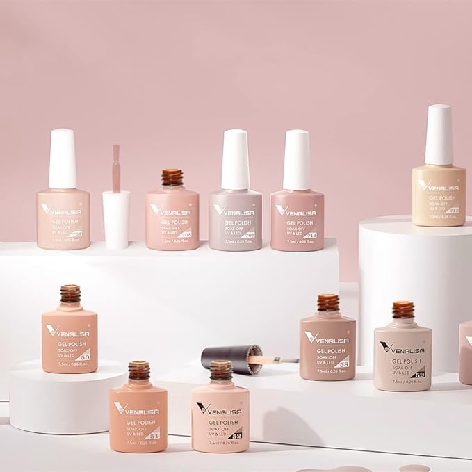 VENALISA Gel Nail Polish Set - 12 Pcs 7.5ml Nude Light Pink All Seasons Skin Tones Neutral Pink Brown Gel Polish Kit, Soak Off UV LED Gel Polish Set Nail Art Salon Manicure DIY Gifts