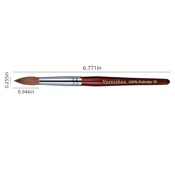 100% Pure Kolinsky Acrylic Nail Brush Solid Wood Handle Professional Manicure Brushes for Powder Nail Acrylic Application - Salon & DIY Nail Art Essentials - Size 16, 1.0 Count