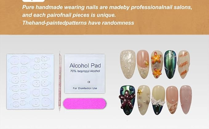 Luxury Almond Press-On Nails, 3D Flower French Tip Handmade Make Press On Nails, Gold and pink mix Design Reusable, Thick Acrylic Glossy False Nails for Women （10PCS)