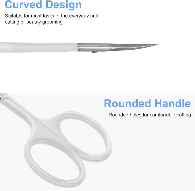 CGBE Manicure Scissors, Extra Fine Eyebrow Scissors for Grooming, Curved Blade Nail Scissors Precise Pointed Tip Grooming Kit for Eyebrow, Eyelash, Trim Nail and Dry Skin, White
