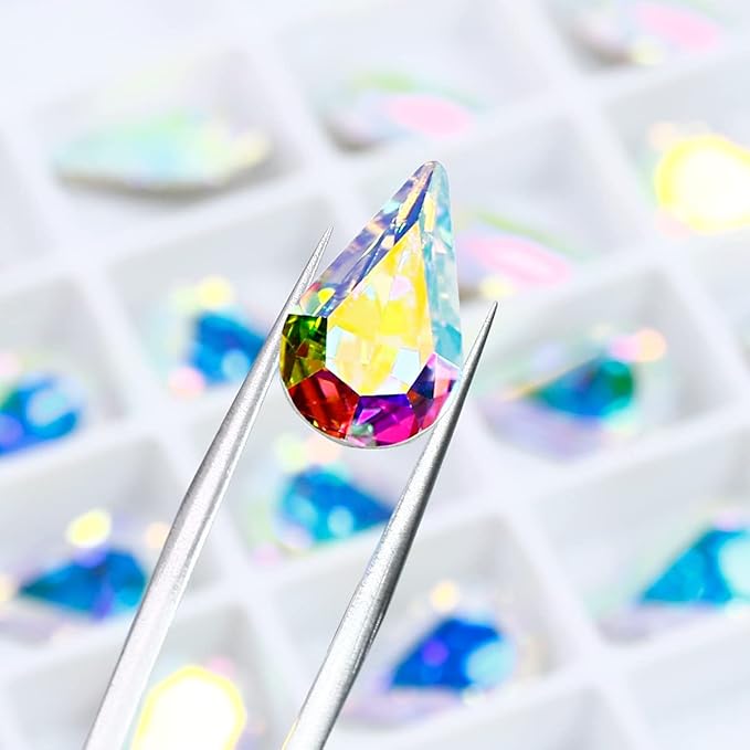 DONGZHOU 100pcs Mix Shape Crystal AB Nail Art Rhinestone Gems Point Back Fancy Stone Sew On Rhinestone Loose Crystal Sewing for Clothing Wedding Dress Nail Art Shoes Bags DIY Crafts