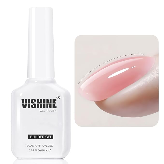 Vishine Builder Gel For Nails, 8-in-1 Jelly Rose Pink Gel Nail Polish Rubber Base Gel Polish For Nail Thickening, LED Nail Lamp Cured Nail Strengthener Extension Color Base Gel in A Bottle E052