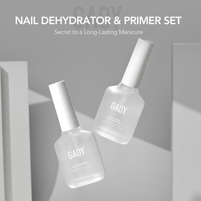 GAOY Nail Dehydrator and Primer, 2 Pcs Acid-Free Natural Nail Prep Dehydrate and Bond Primer Set, for Gel Nail Polish