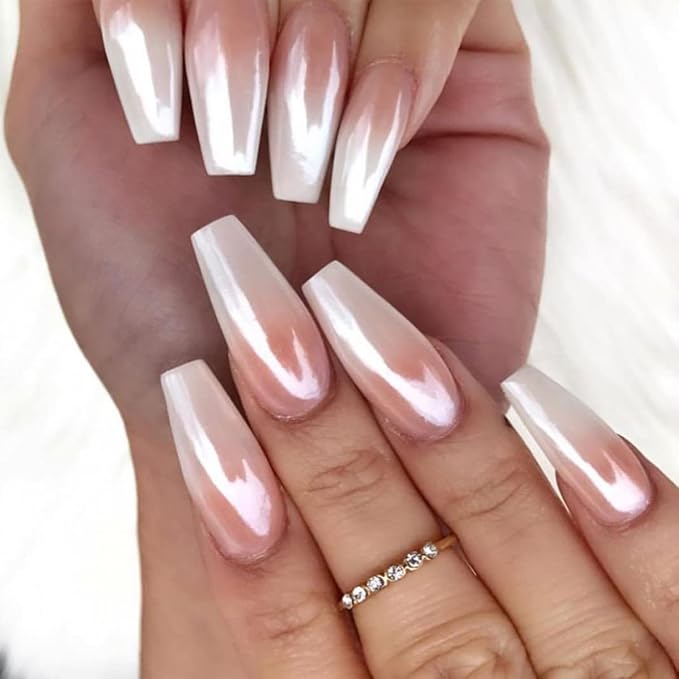 2Pcs Moonlight White Chrome Nail Powder, Aurora Pearl Chrome Nail Powder Magic Clear Pearlescent Mirror Effect Holographic Nail Glitter White Shimmer Sugar Pigment Dust for Nails Art Design 1g/Jar