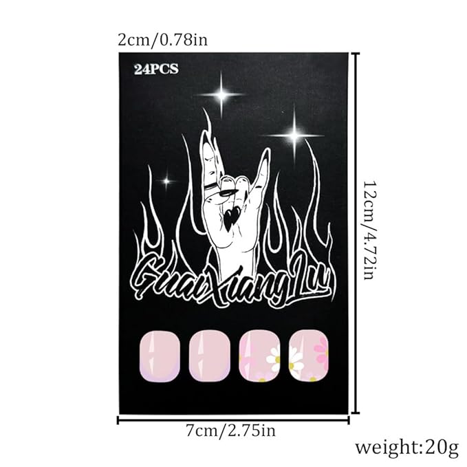 Short Press on Nails Almond Fake Nails with Colorful Flower Design Cute Stick on False Nails for Women Spring Manicure 24Pcs