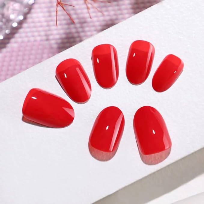 Press On Nails - Scarlett | Opaque Bright Red Short Squoval Fake Nails, Salon Quality | 32 Nails, 16 Sizes Kit with Glue and Adhesive Tabs I Female Founded - Beauty, Self Care