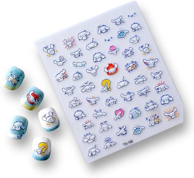 Anime Nail Stickers 5D 3D Embossed Kawaii Japanese Nail Art Decals for DIY Nail Design, Self Adhesive Pink Stickers for Natural Gel Press On Nails, Unisex Cute Otaku Gift(CINN)