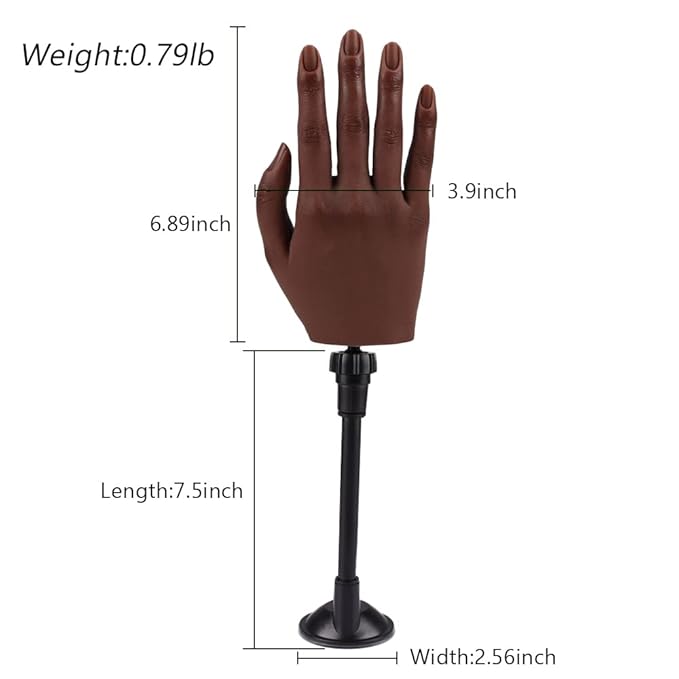 Practice Hand for Acrylic Nails with Stand Bracket, Silicone Fake Hands to Practice Fake Nails Mannequin Hand for Nails Practice and Nail Art Single Right Hand Color 6#