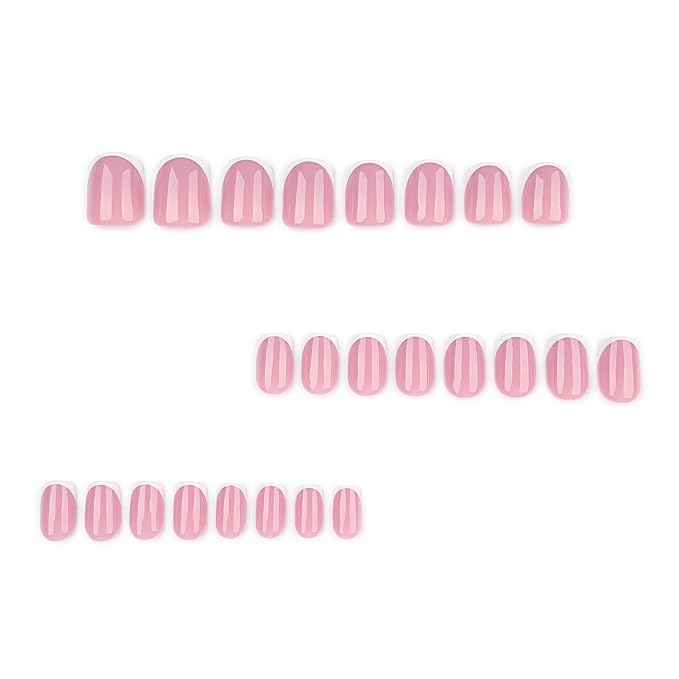 French Tip Press on Nails Short Square Fake Nails Nude Pink Acrylic Nails Glossy Nature Glue on Nails French False Nail Press ons with for Women Manicure Decoration 24Pcs