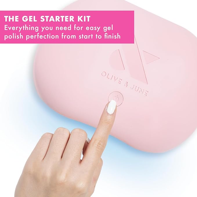 Olive & June Gel Starter Kit | Includes Nail Tools, Peel-Off & Gel Base Coats, Top Coat, & LED Lamp | Easy At-Home Manicure Kit | 15-Free, Vegan, Cruelty-Free