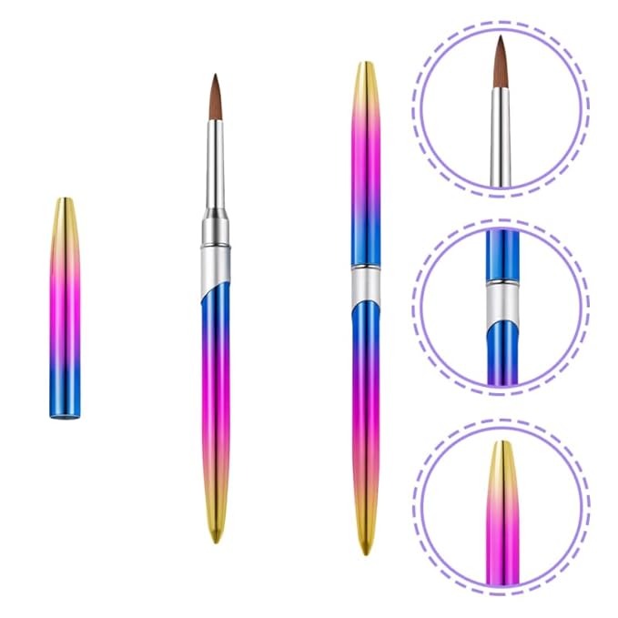 2Pcs Acrylic Nail Brushes Set, Gel Painting Pens for Salon and DIY Manicure with Multiple Tips for Detailed Designs Purple-Pink Gradient Non-Slip Grip