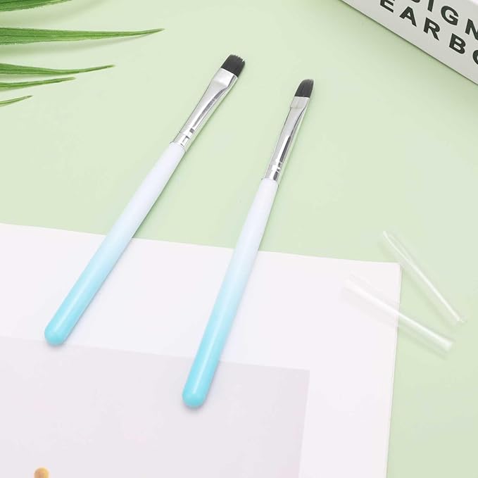 2pcs Nail Art Clean up Brushes, Painting Brushes for Gel Nails with Round & Flat Head Pen Painting Tools for Nail Design & Polish Mistake Cleaning