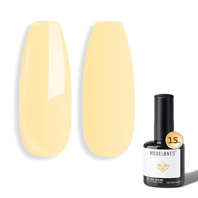modelones Pastel Yellow Gel Nail Polish Light Yellow Nail Poish Soak Off U V Nail Design Salon DIY Manicure 15 ML