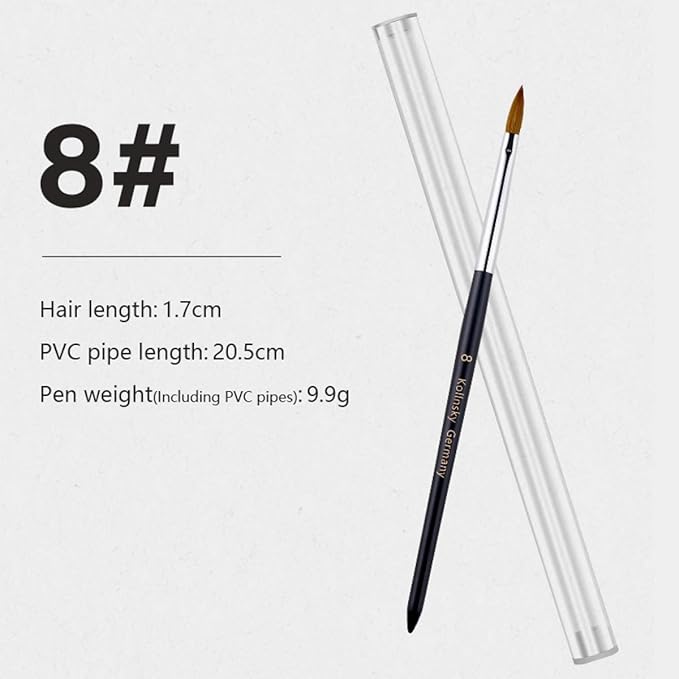 Acrylic Nail Brush Size 8#, 100% Pure Kolinsky Hair Acrylic Black with Silver Ferrule Round Shaped for Women Girls Manicure Tools Accessories