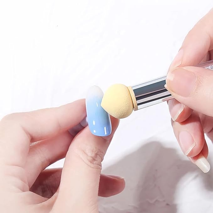 SILPECWEE 1pc Nail Sponges Pen and Nail Dust Brush, Double Ended Nail Polish Brush Ombre Nail Brush Ombre Brush for Gel Nails Nail Art Brushes for Nails Design Tools (Green)