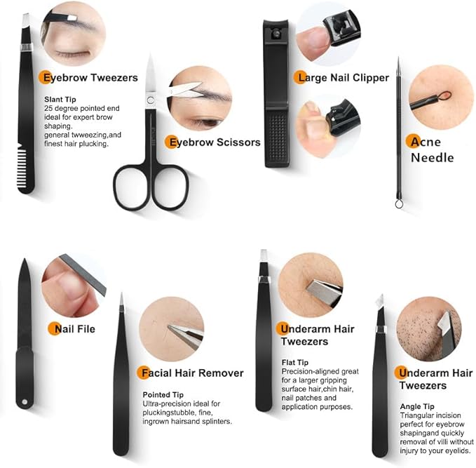 Tweezers Set,Precision Tweezers for Eyeborw Facial Hair Ingrown Hair Splinter Removal,Tweezers and Nail Clippers Set,Travel Nail Clippers Kit with Tweezer,Grooming Kit,Stocking Stuffing Gifts